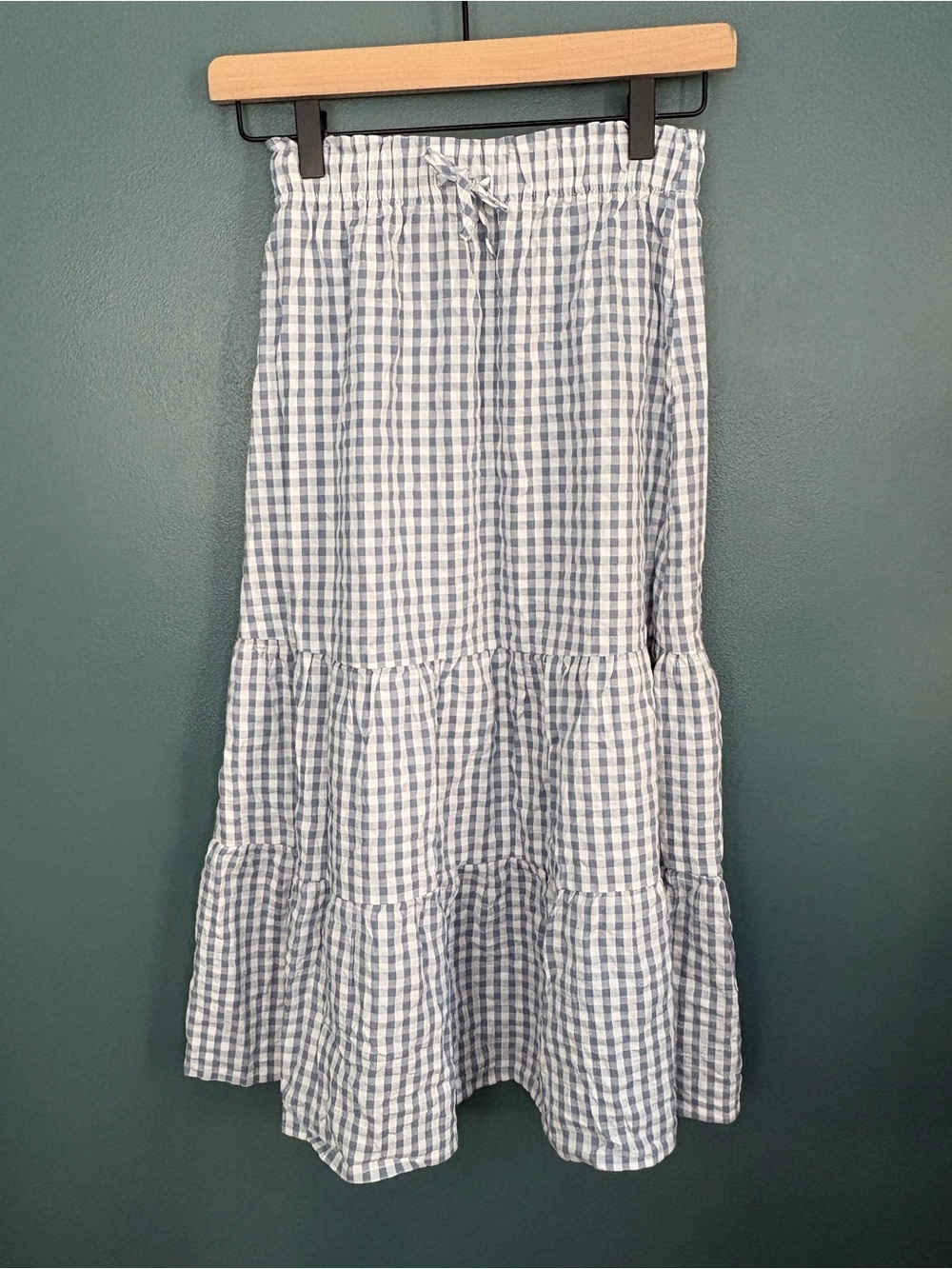 H&M Girls Blue/White Gingham Tiered Ruffle Maxi Skirt Size 10